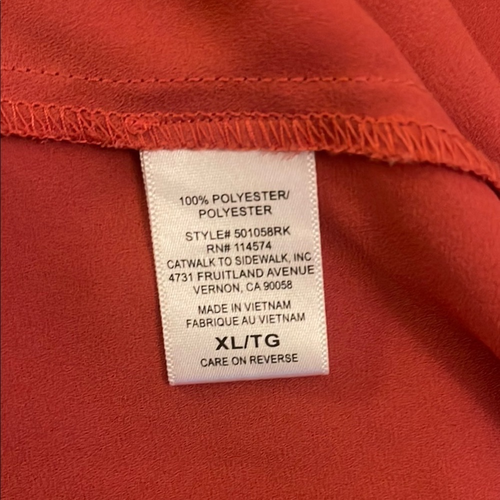 Pleione Orange Sleeveless Pleated Blouse - Picture 5 of 6